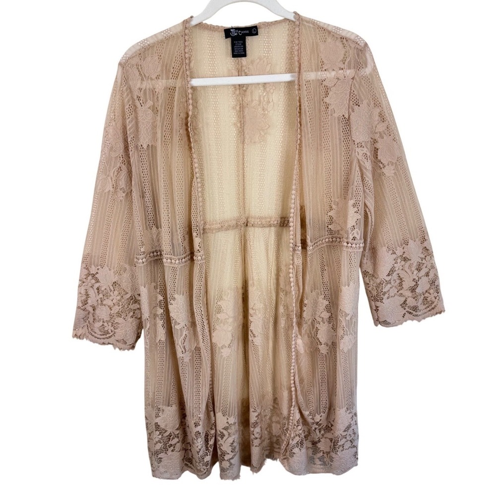 Miss Chievous Womens Blush Pink Floral Lace Open Front Cardigan Kimono Large